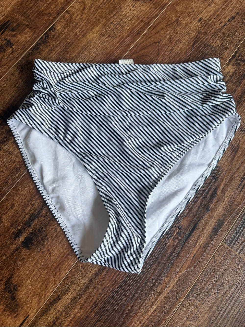 High-Waist Striped Bikini Bottoms - Black and White